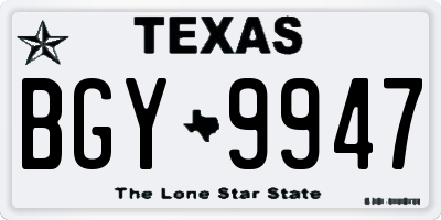 TX license plate BGY9947