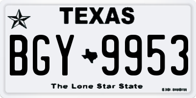 TX license plate BGY9953