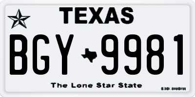 TX license plate BGY9981