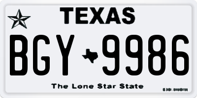 TX license plate BGY9986