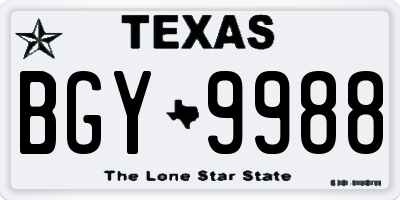 TX license plate BGY9988