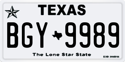 TX license plate BGY9989
