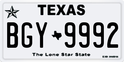 TX license plate BGY9992
