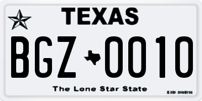 TX license plate BGZ0010
