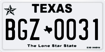 TX license plate BGZ0031