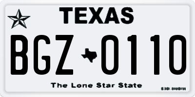 TX license plate BGZ0110