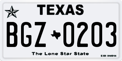 TX license plate BGZ0203