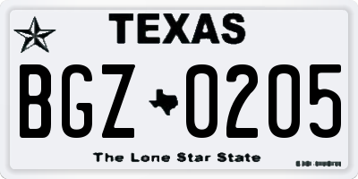 TX license plate BGZ0205
