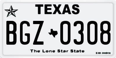 TX license plate BGZ0308