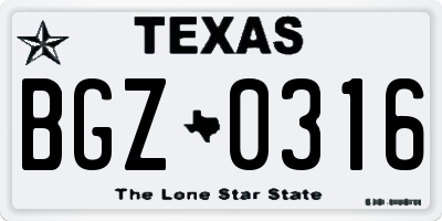 TX license plate BGZ0316