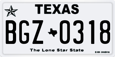TX license plate BGZ0318