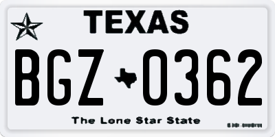 TX license plate BGZ0362