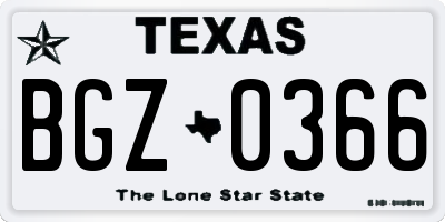 TX license plate BGZ0366