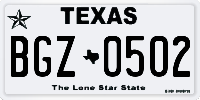 TX license plate BGZ0502