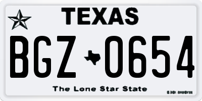 TX license plate BGZ0654