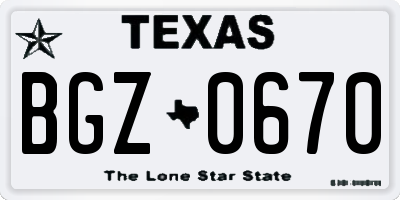 TX license plate BGZ0670