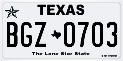 TX license plate BGZ0703