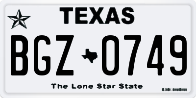 TX license plate BGZ0749