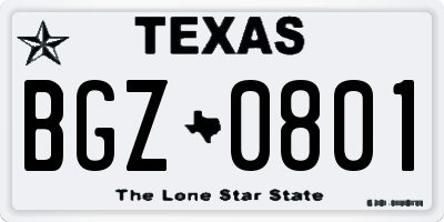 TX license plate BGZ0801