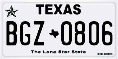 TX license plate BGZ0806