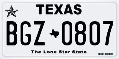 TX license plate BGZ0807