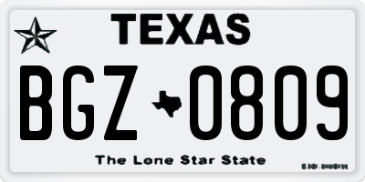 TX license plate BGZ0809