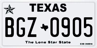 TX license plate BGZ0905