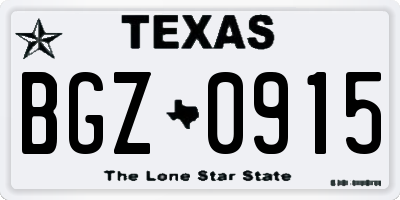 TX license plate BGZ0915