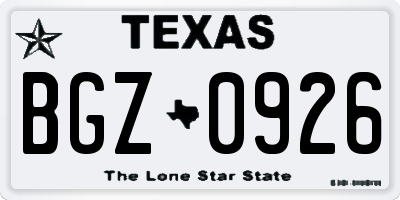 TX license plate BGZ0926