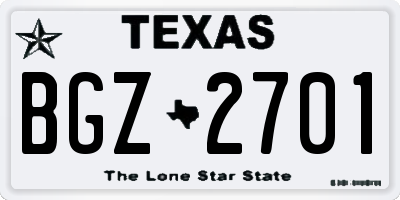 TX license plate BGZ2701