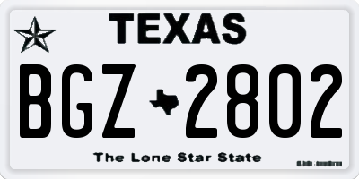 TX license plate BGZ2802