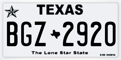 TX license plate BGZ2920