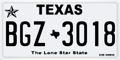 TX license plate BGZ3018