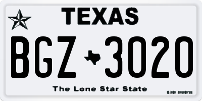 TX license plate BGZ3020