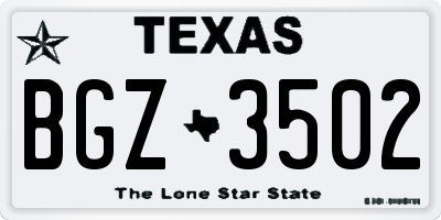 TX license plate BGZ3502