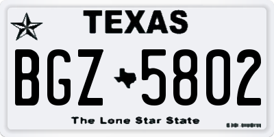 TX license plate BGZ5802