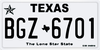 TX license plate BGZ6701