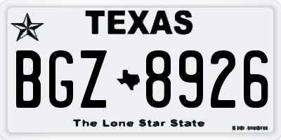 TX license plate BGZ8926