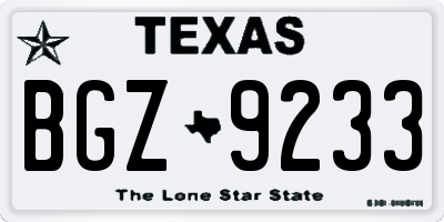TX license plate BGZ9233