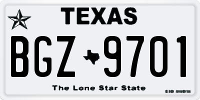 TX license plate BGZ9701