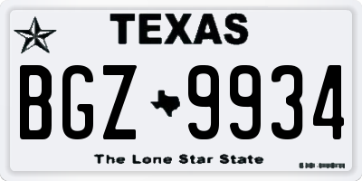 TX license plate BGZ9934