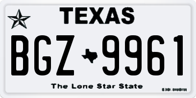 TX license plate BGZ9961