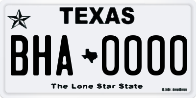 TX license plate BHA0000