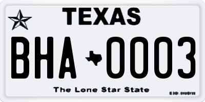 TX license plate BHA0003