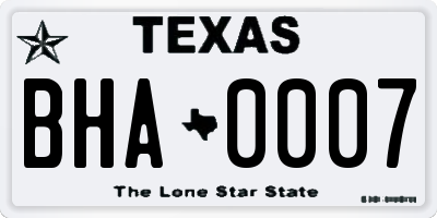 TX license plate BHA0007
