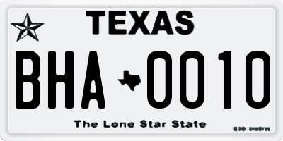TX license plate BHA0010