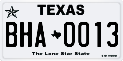 TX license plate BHA0013