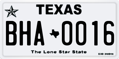 TX license plate BHA0016