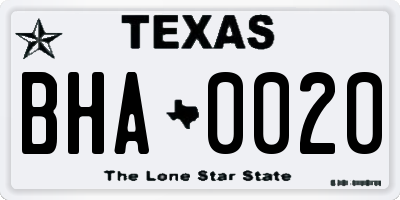 TX license plate BHA0020