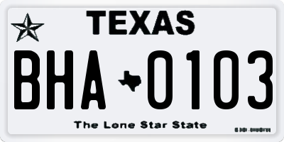 TX license plate BHA0103